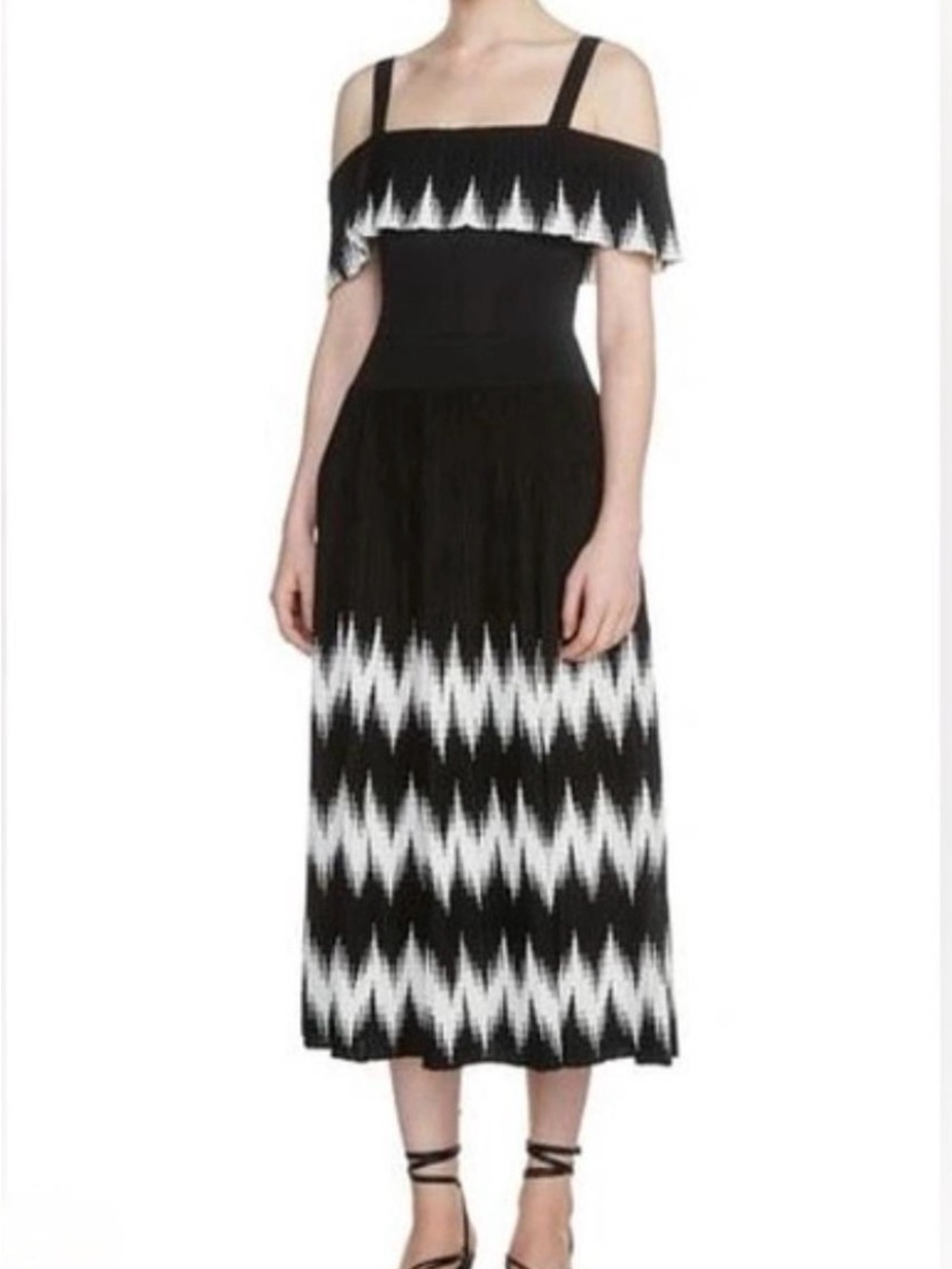 Maje Rosier Geo-Pattern Pleated Knit Midi Dress